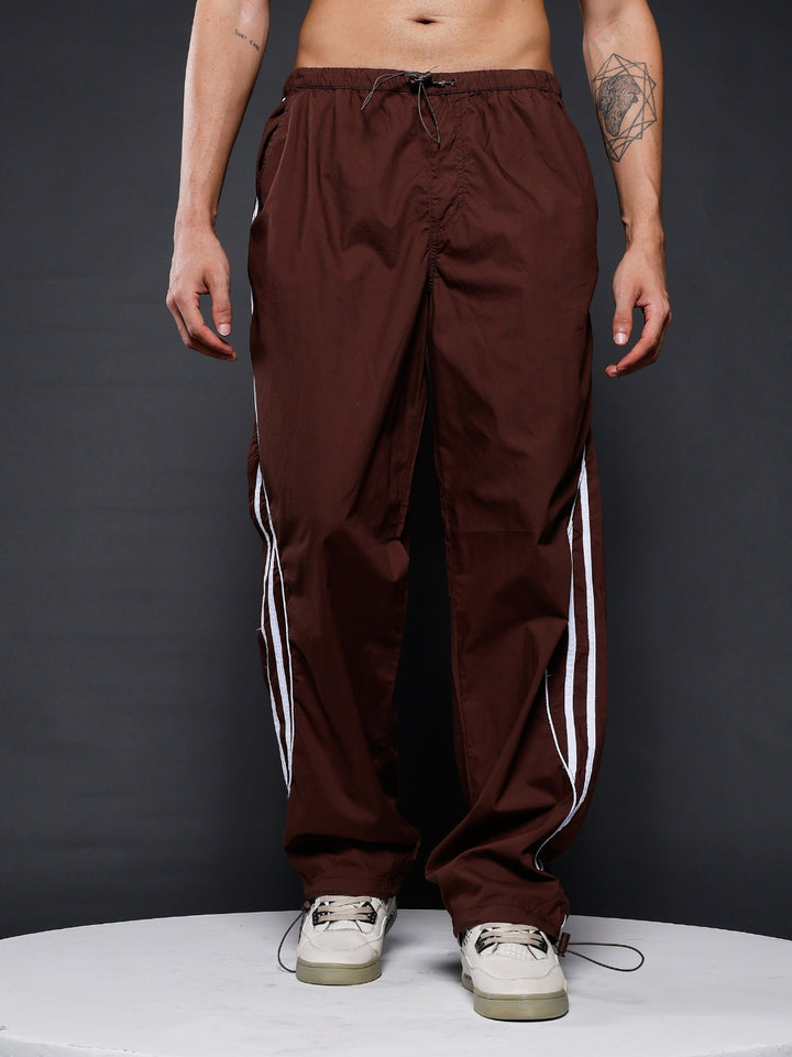 Parachute Pants For Men - Cocoa with White Stripe