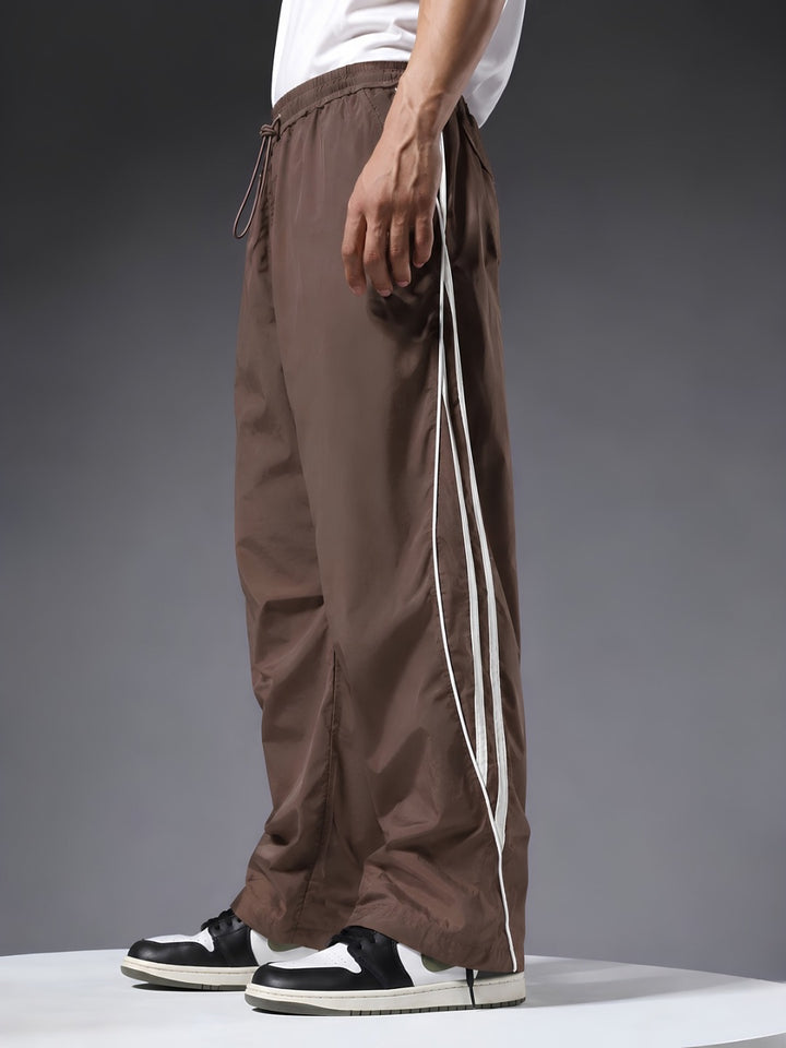 Parachute Pants For Men - Cocoa with White Stripe