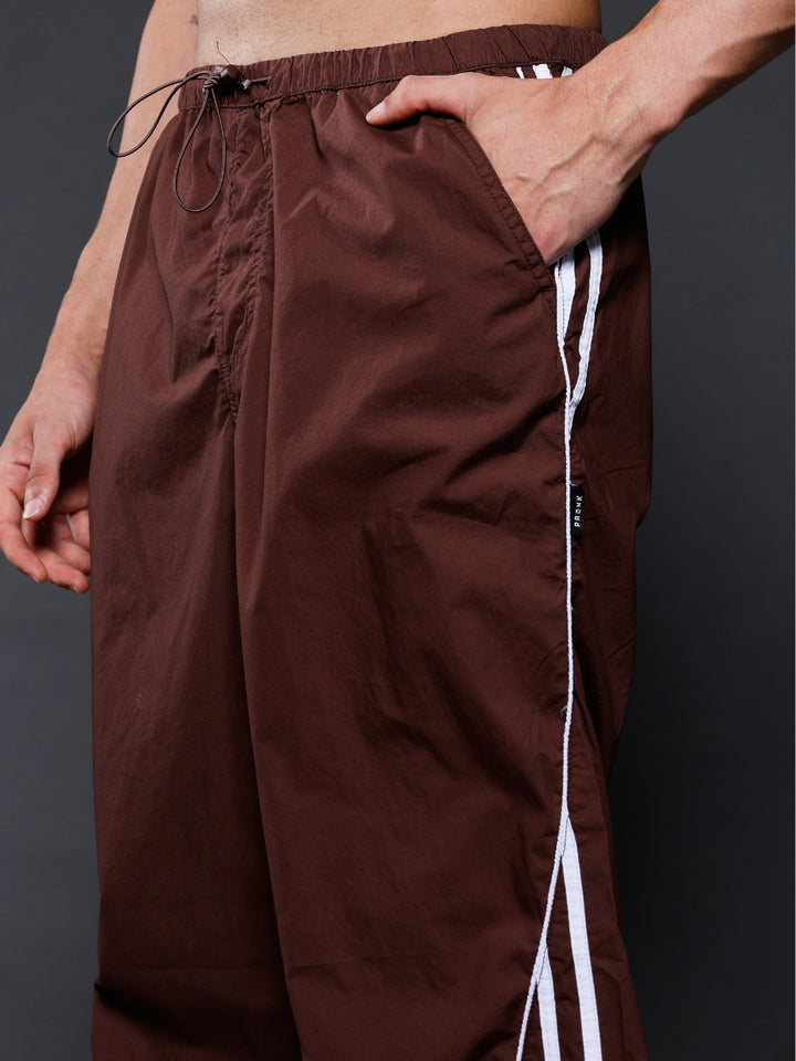 Parachute Pants For Men - Cocoa with White Stripe