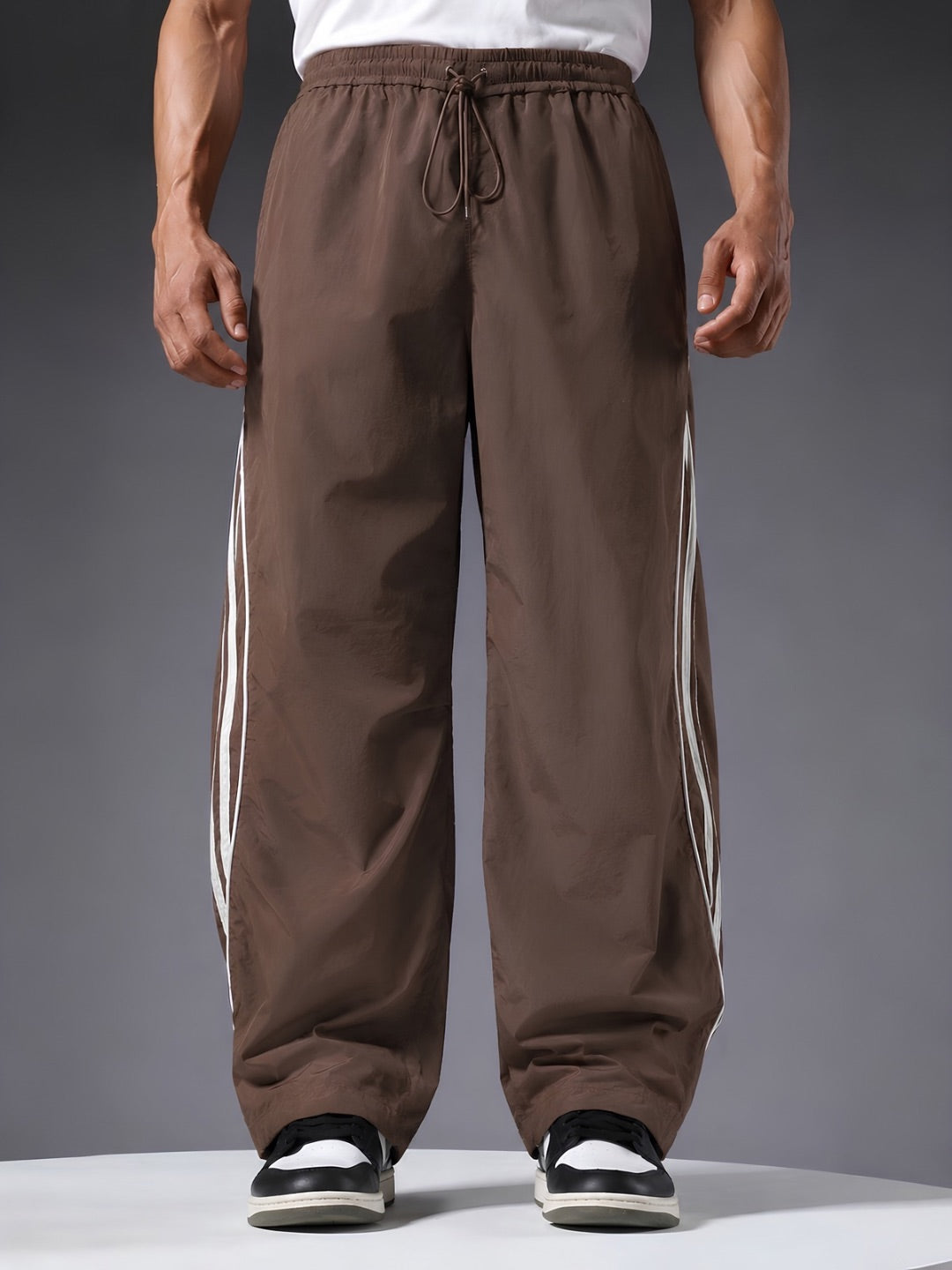 Parachute Pants For Men - Cocoa with White Stripe