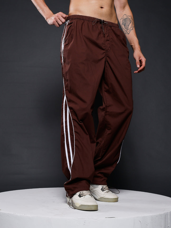 Parachute Pants For Men - Cocoa with White Stripe