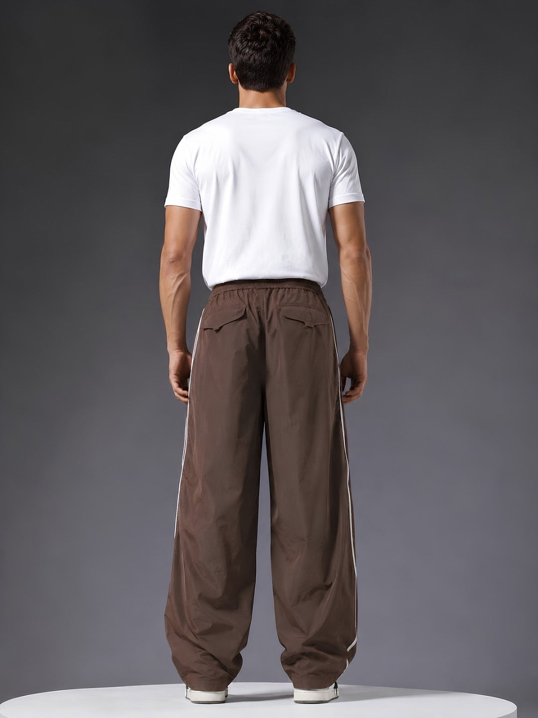 Parachute Pants For Men - Cocoa with White Stripe