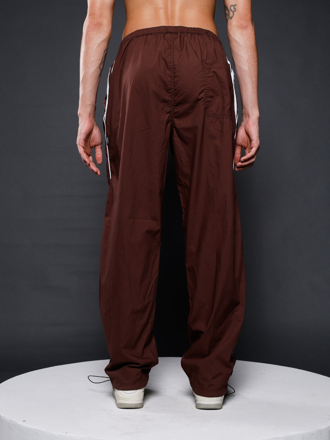 Parachute Pants For Men - Cocoa with White Stripe