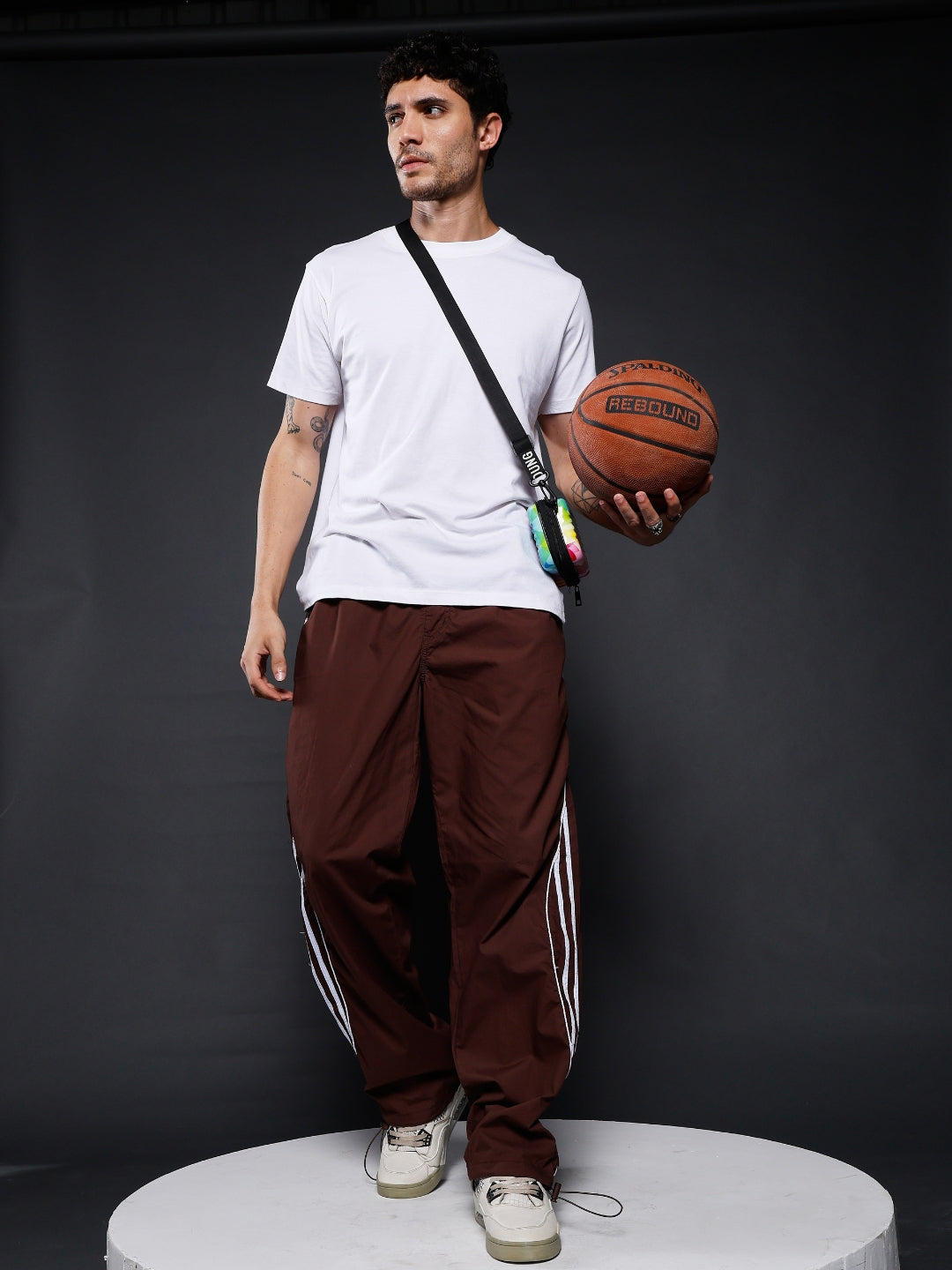 Parachute Pants For Men - Cocoa with White Stripe