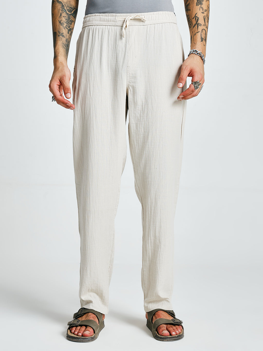 Men Solid lounge pants - Ivory