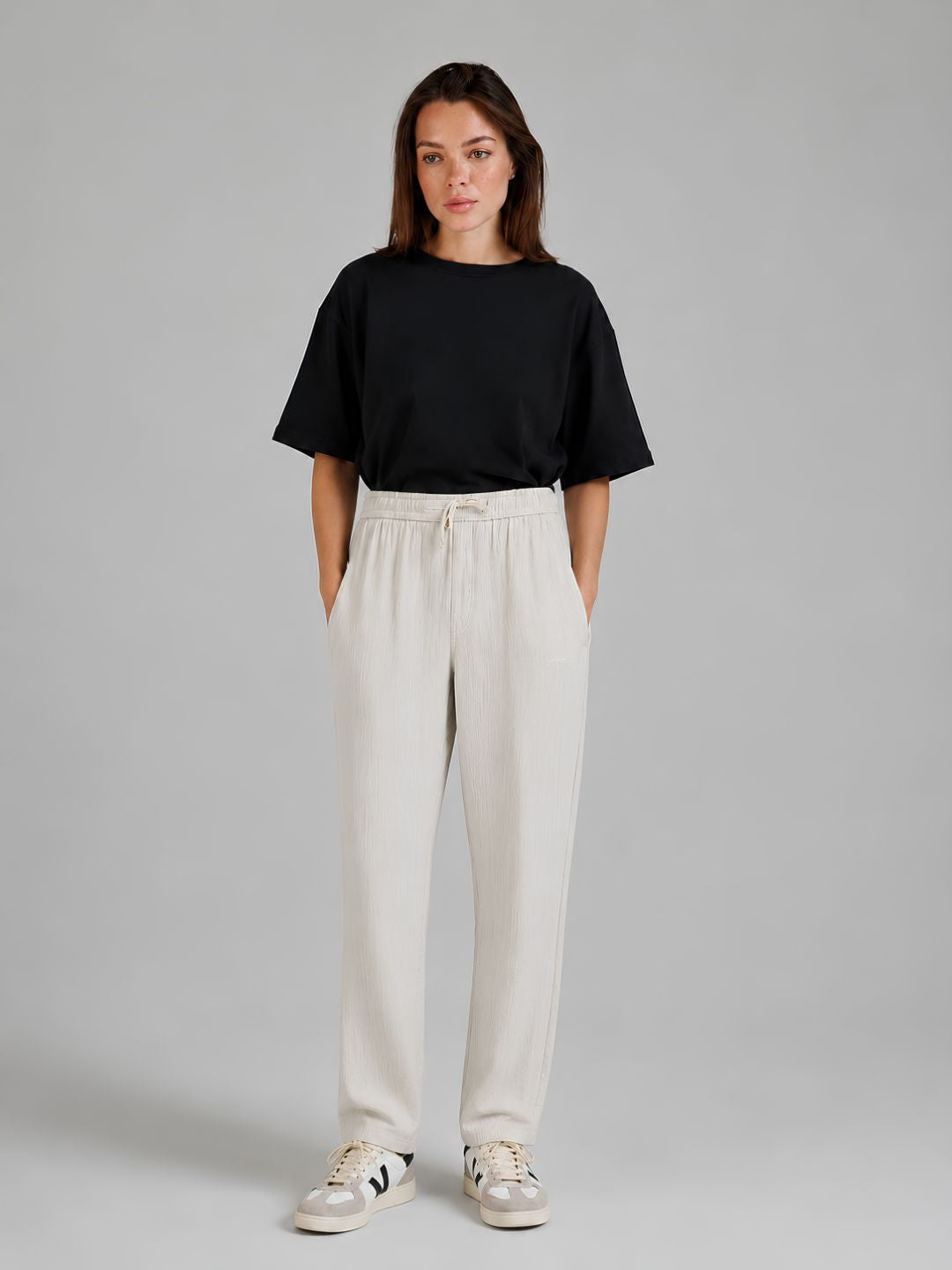 Women Solid Cotton lounge pant - Ivory