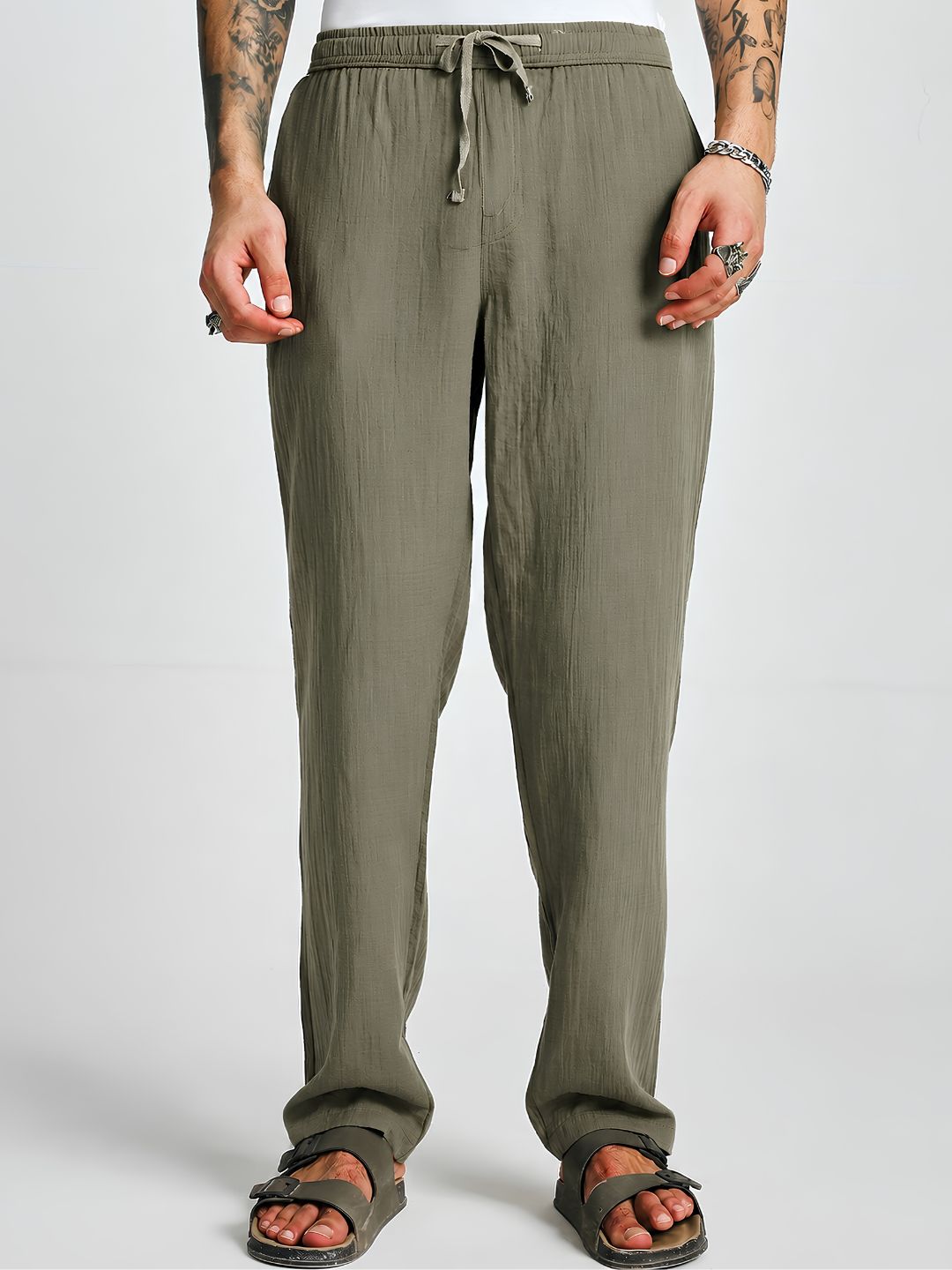 Men Solid Cotton Lounge Pants - Khaki