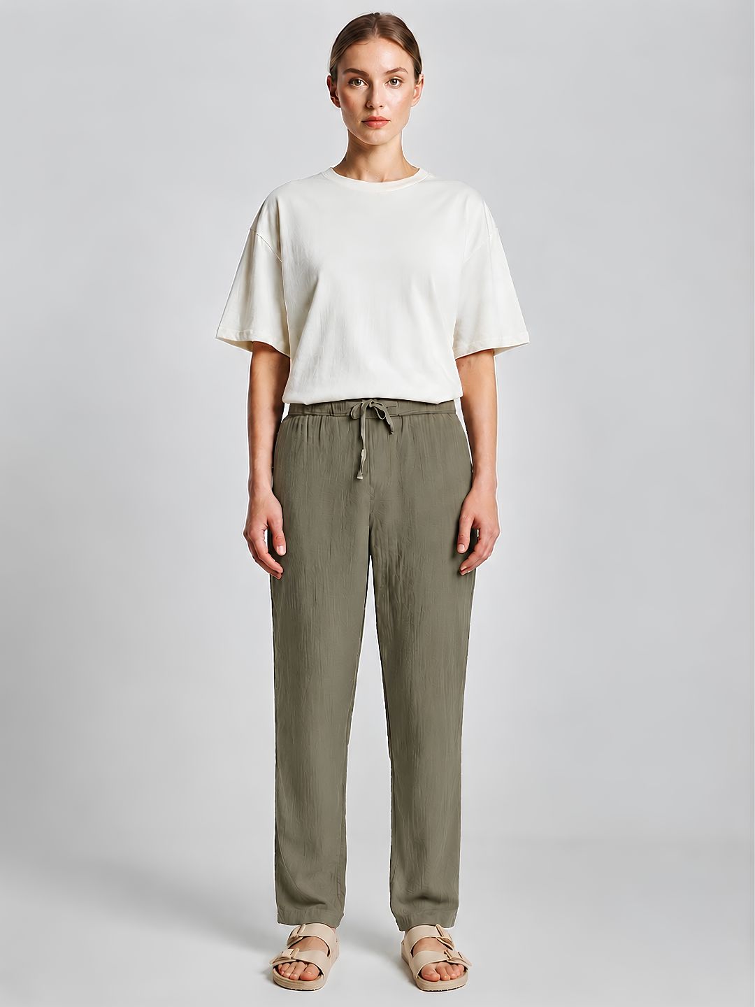 Women Solid Cotton lounge pant - Khaki