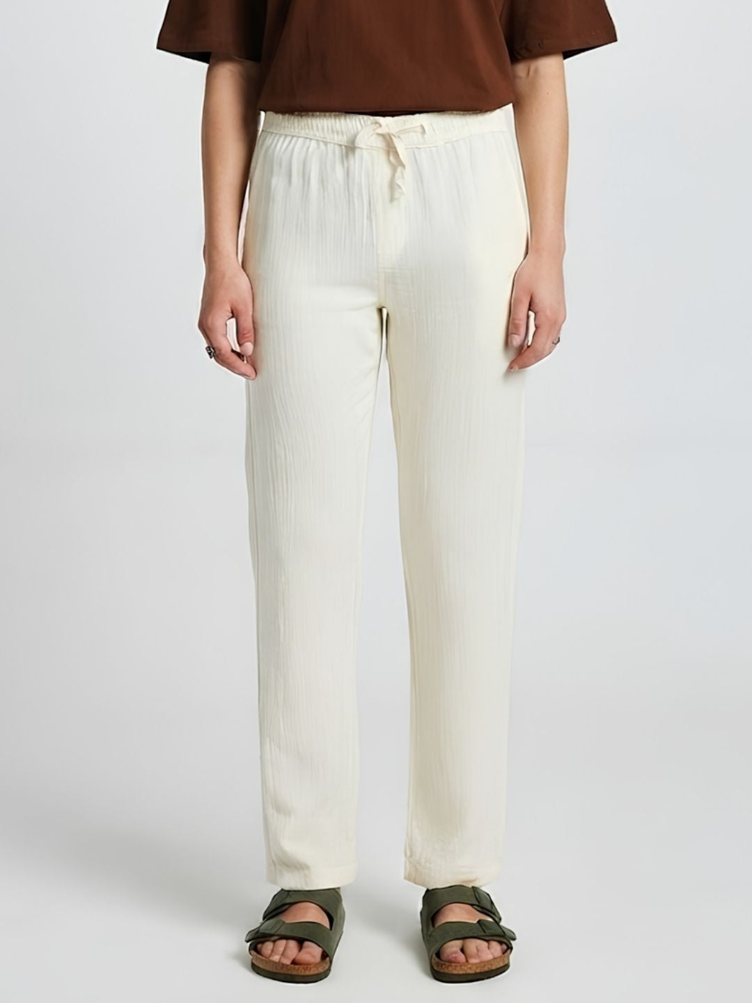 Women Solid Cotton lounge pant - Off White