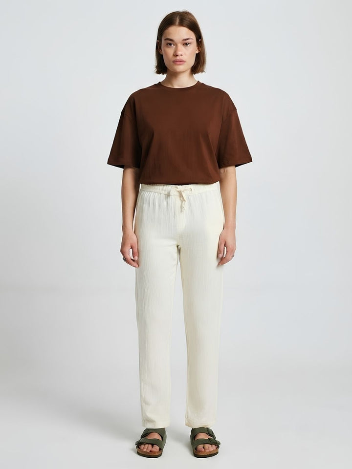 Women Solid Cotton lounge pant - Off White