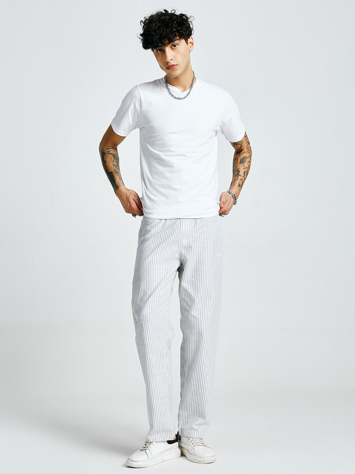 Men Striped lounge pants - Ash Grey
