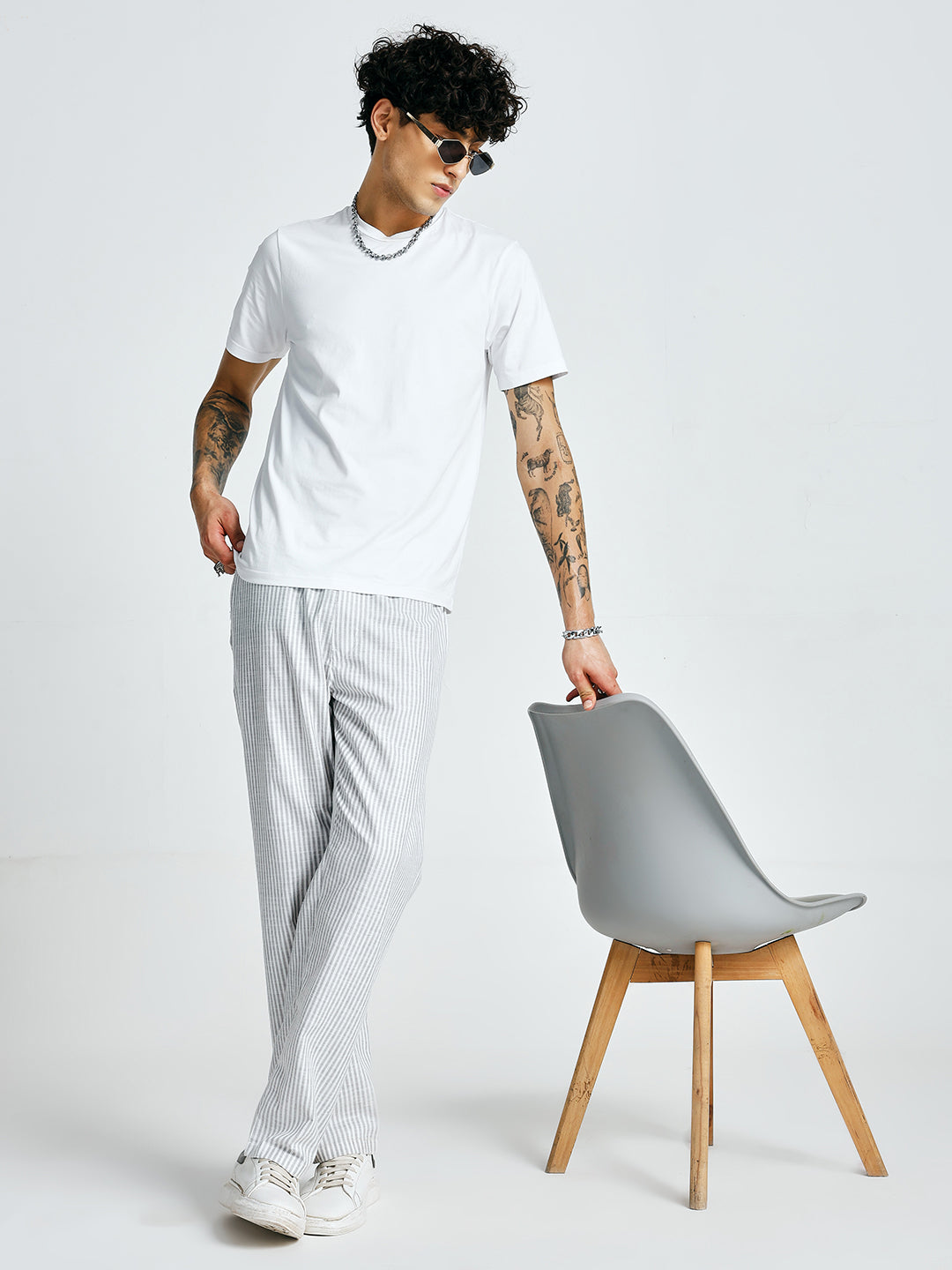 Men Striped lounge pants - Ash Grey