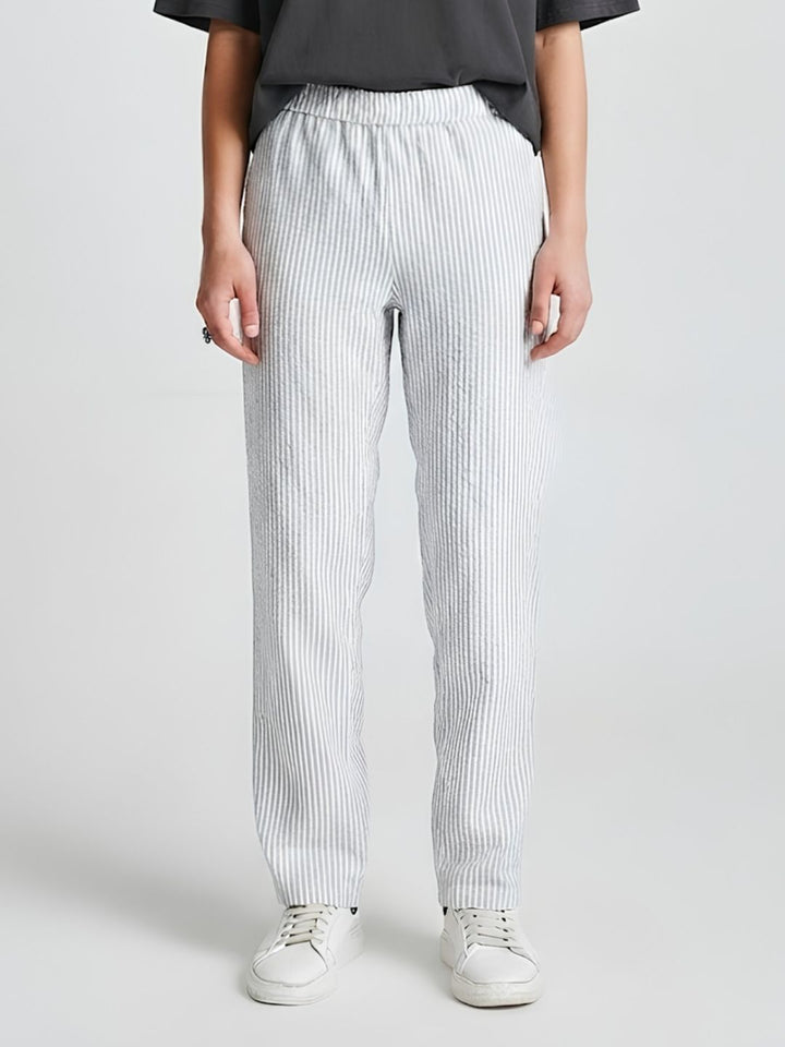 Women Striped Cotton lounge pants - Ash Grey