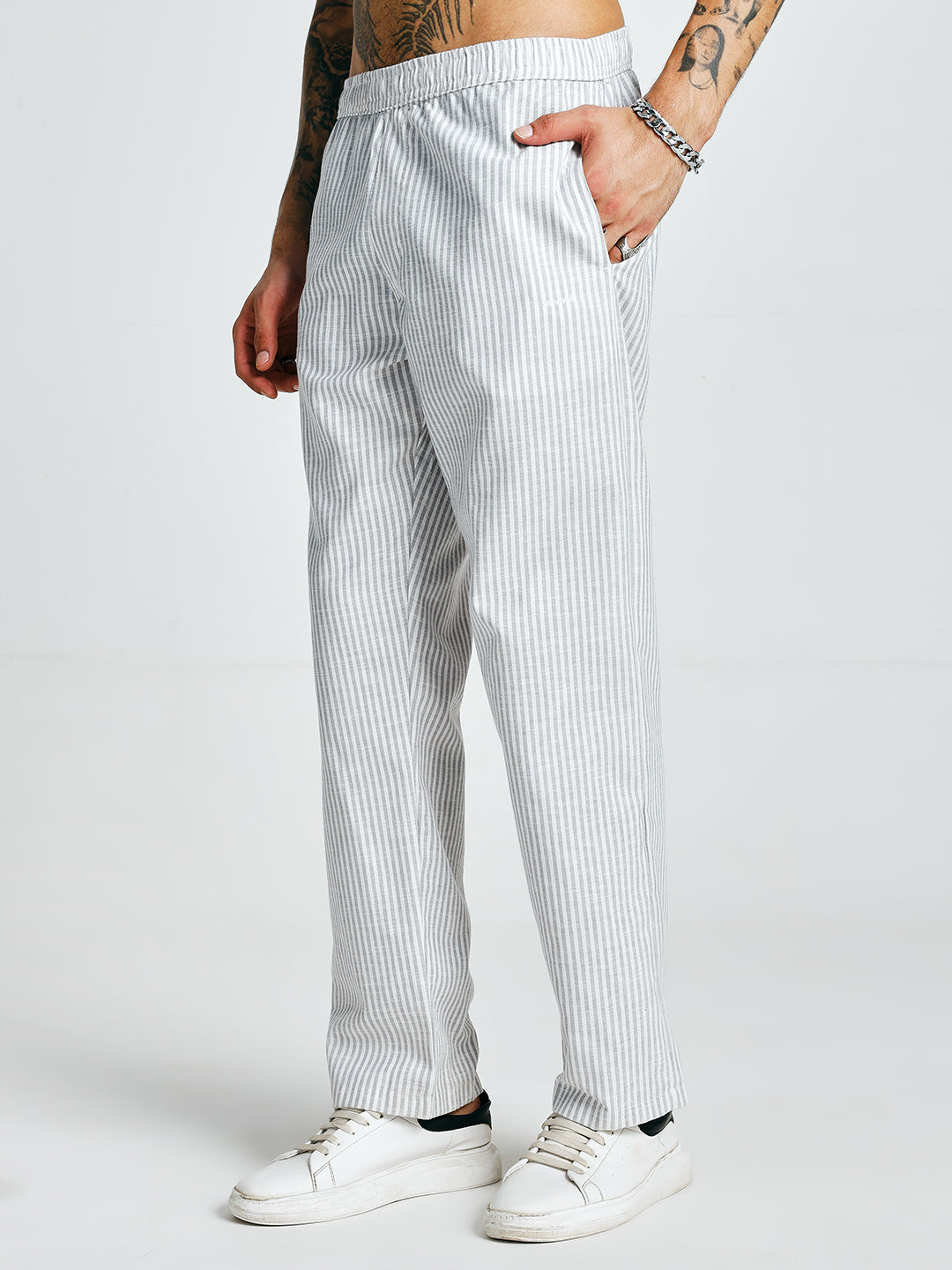 Men Striped lounge pants - Ash Grey