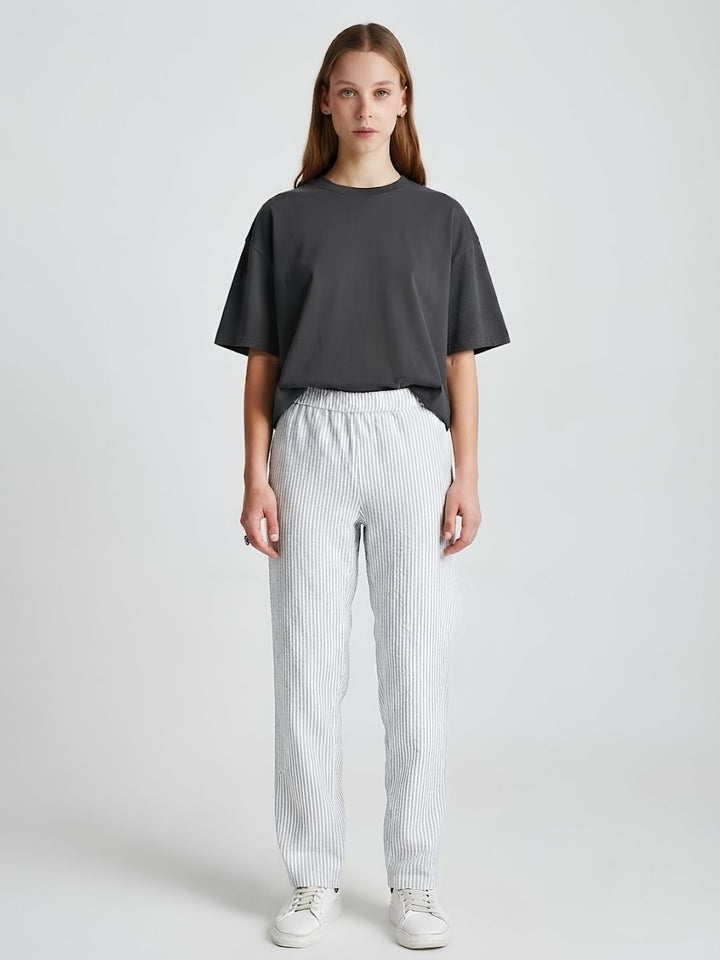 Women Striped Cotton lounge pants - Ash Grey