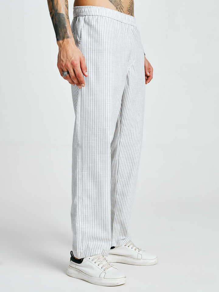 Men Striped lounge pants - Ash Grey