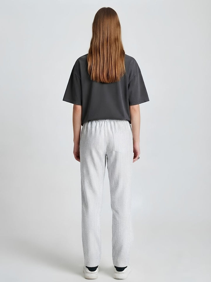 Women Striped Cotton lounge pants - Ash Grey