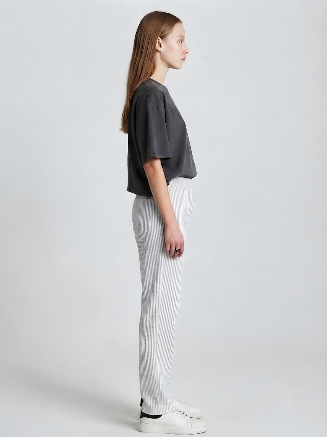 Women Striped Cotton lounge pants - Ash Grey