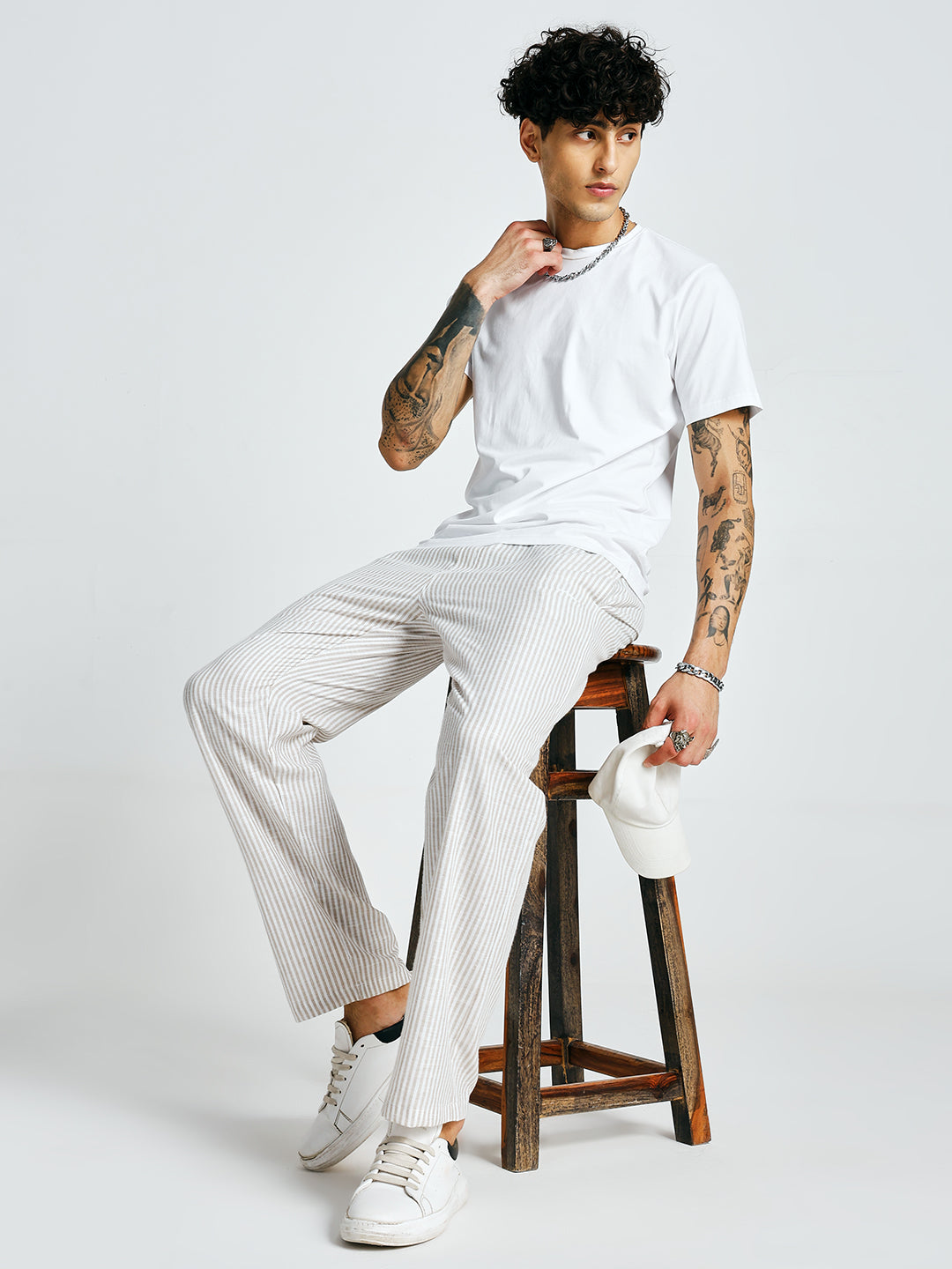 Men Striped lounge pants - Camel