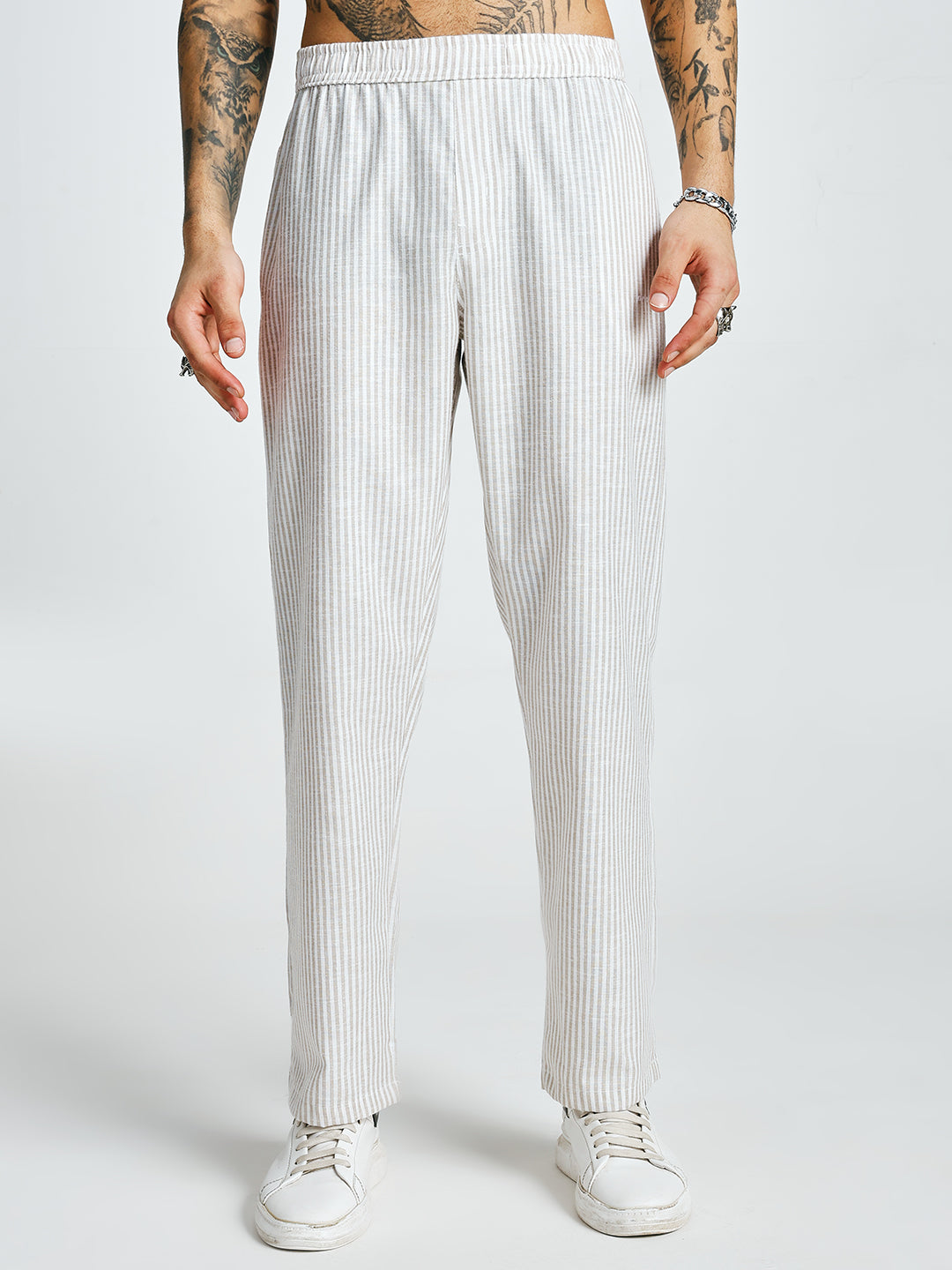 Men Striped lounge pants - Camel
