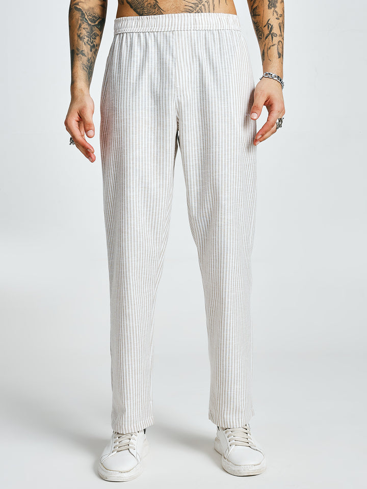Men Striped lounge pants - Camel