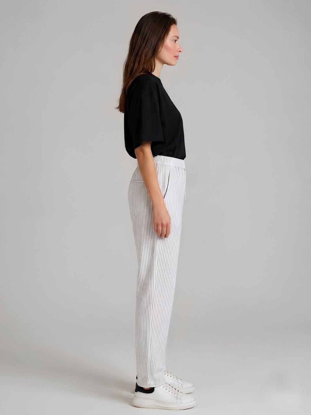 Women Striped Cotton lounge pants - Camel