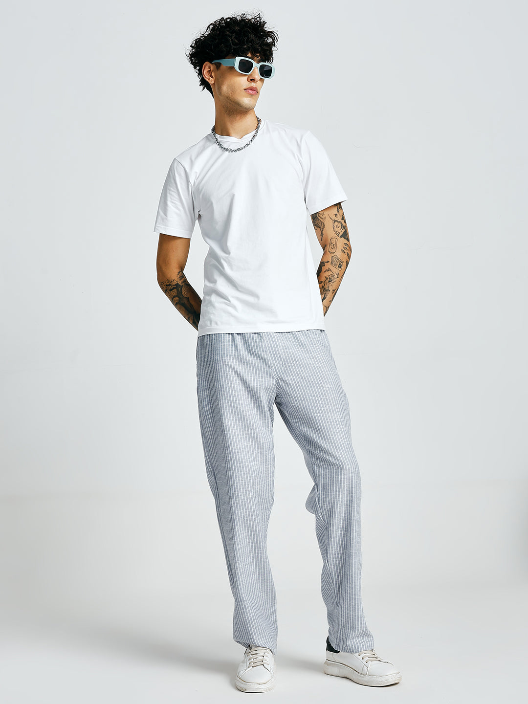 Men Striped lounge pants - Sky
