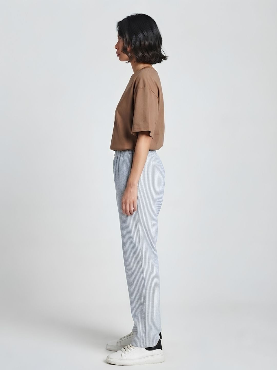 Women Striped Cotton lounge pant - Sky