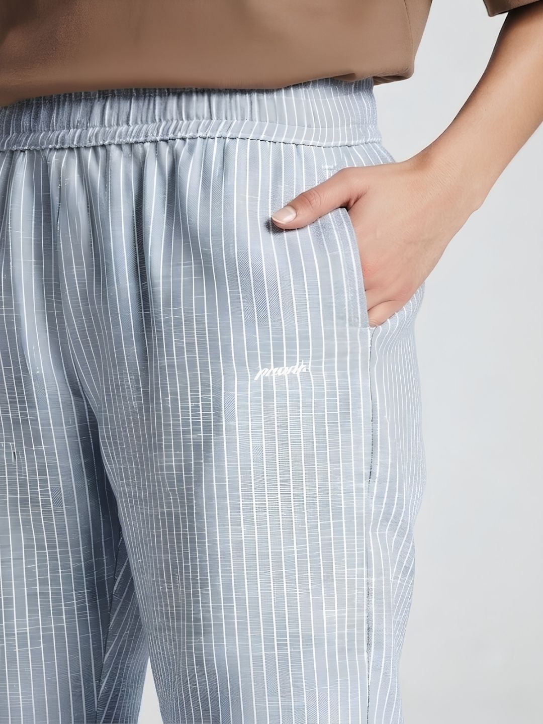 Women Striped Cotton lounge pant - Sky