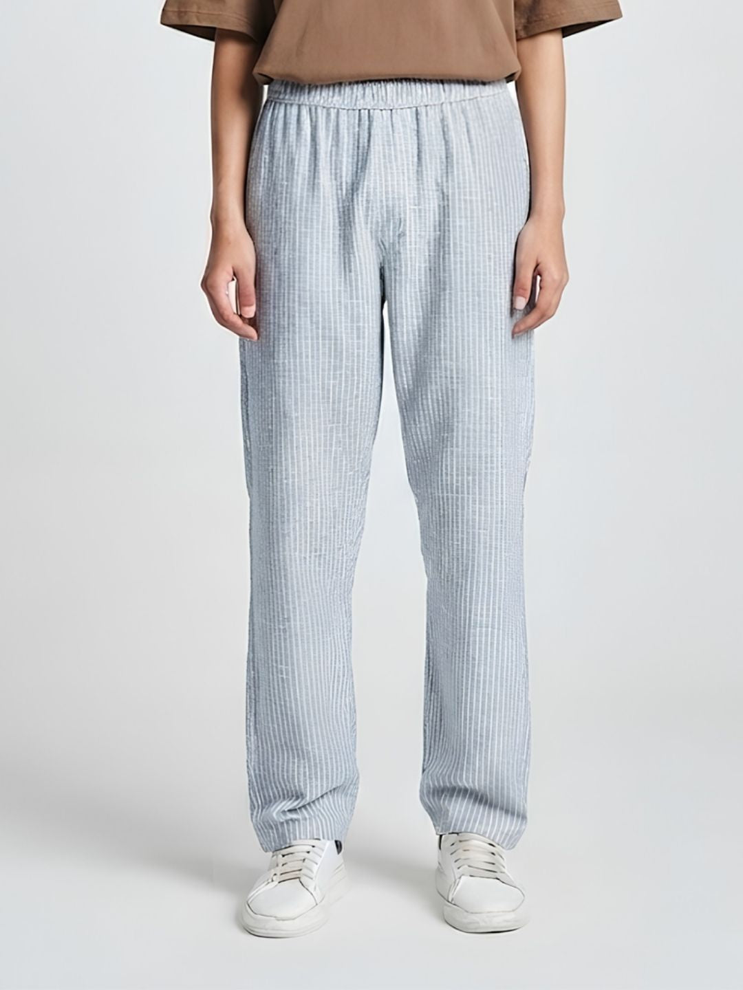 Women Striped Cotton lounge pant - Sky