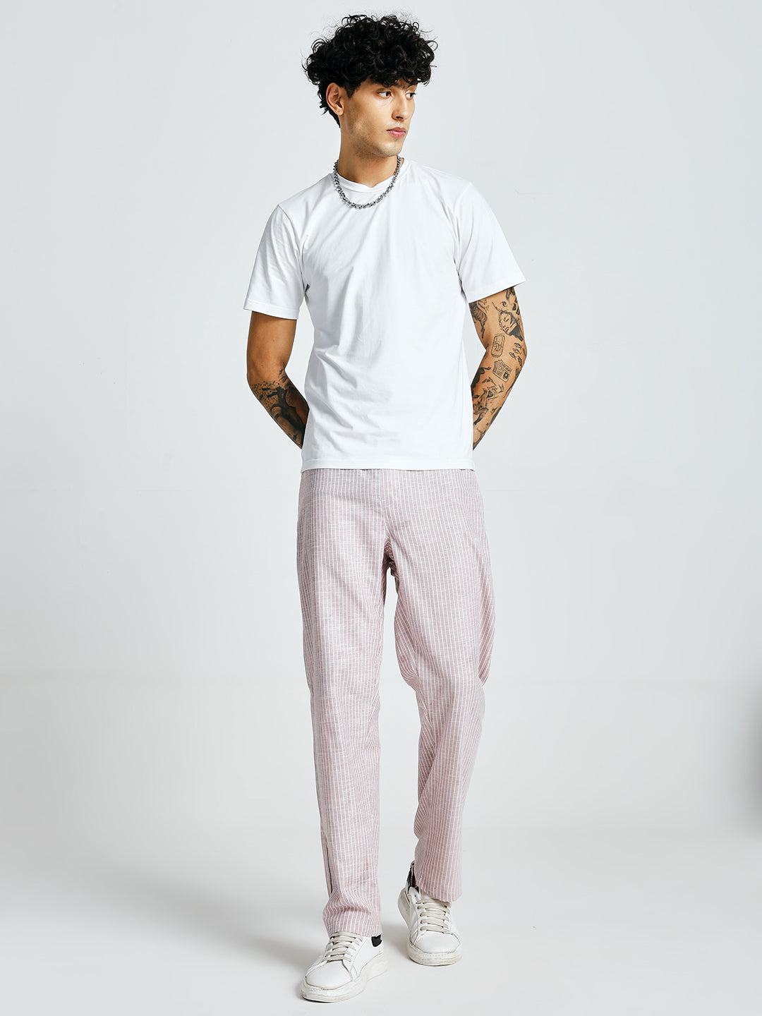 Men Striped lounge pants - Salmon Pink