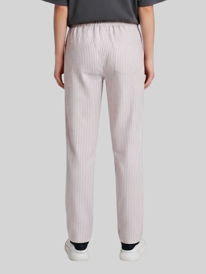 Women Striped Cotton lounge pants - Salmon Pink