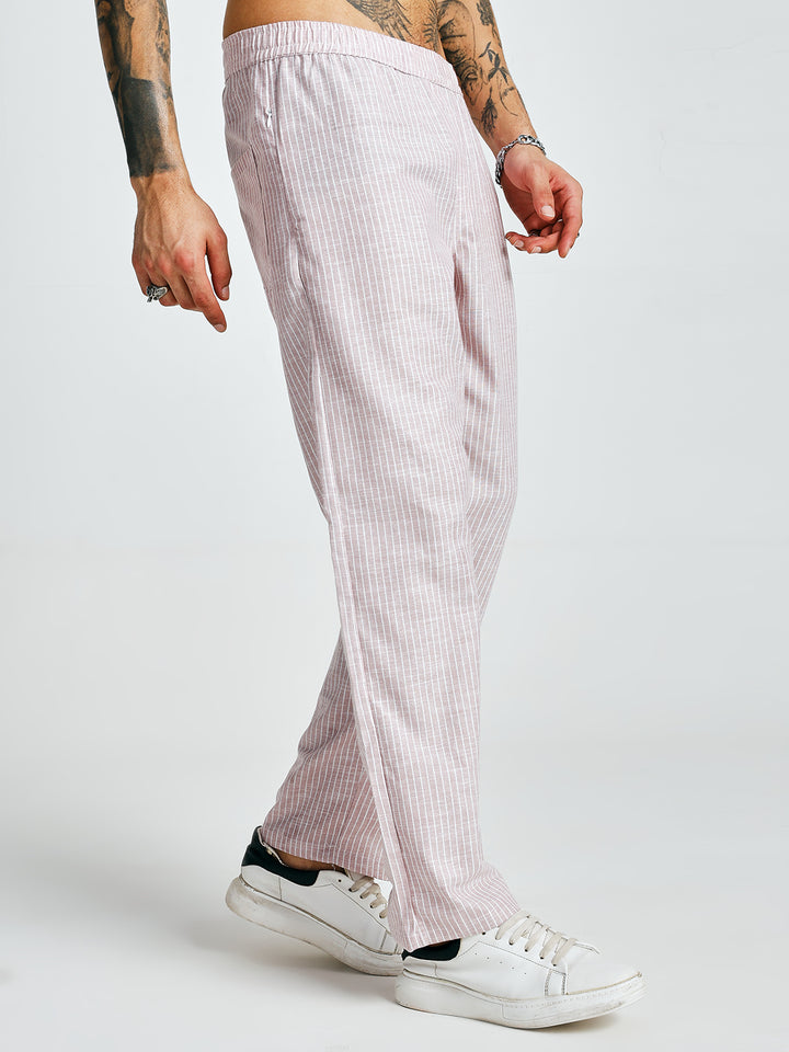 Men Striped lounge pants - Salmon Pink