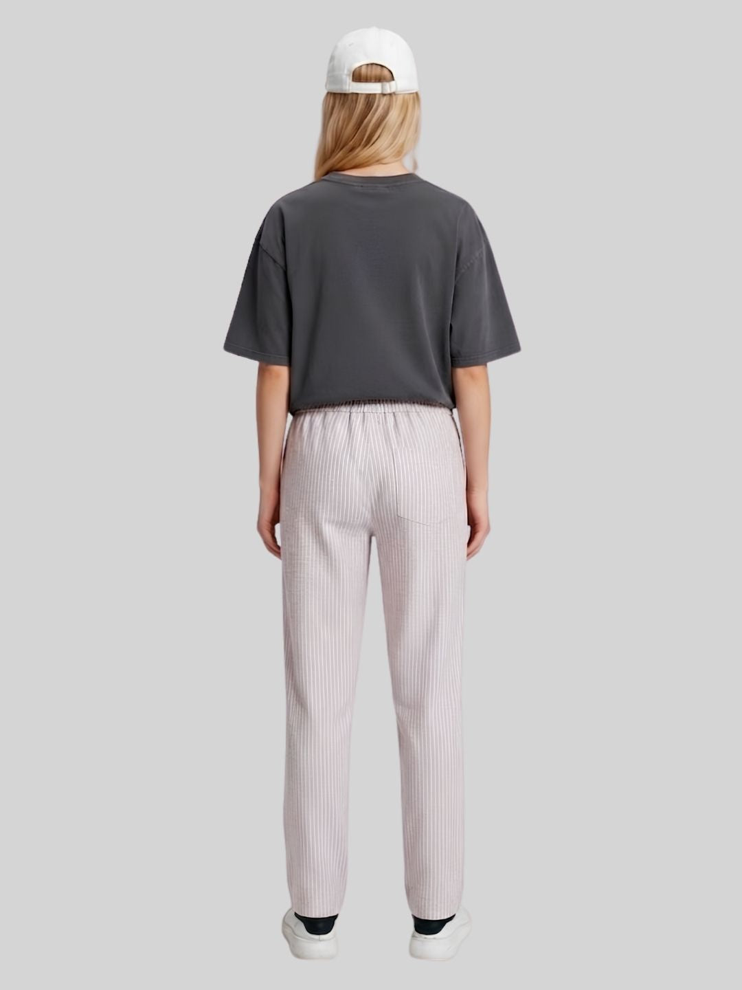 Women Striped Cotton lounge pants - Salmon Pink