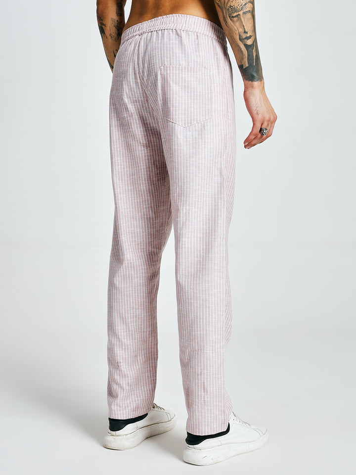 Men Striped lounge pants - Salmon Pink