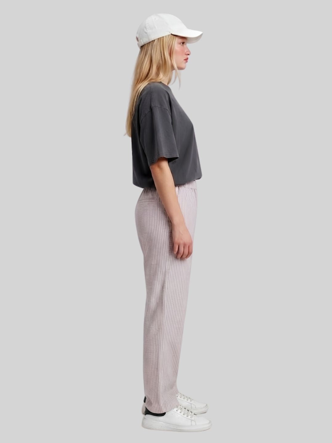Women Striped Cotton lounge pants - Salmon Pink