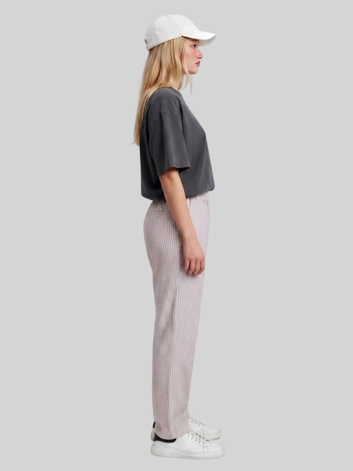 Women Striped Cotton lounge pants - Salmon Pink
