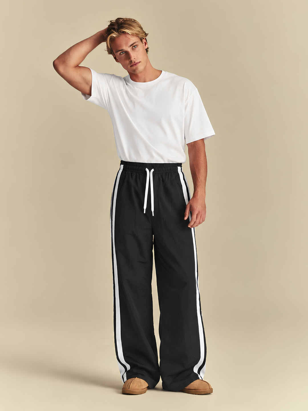 Parachute Pants For Men - Black with White Stripe