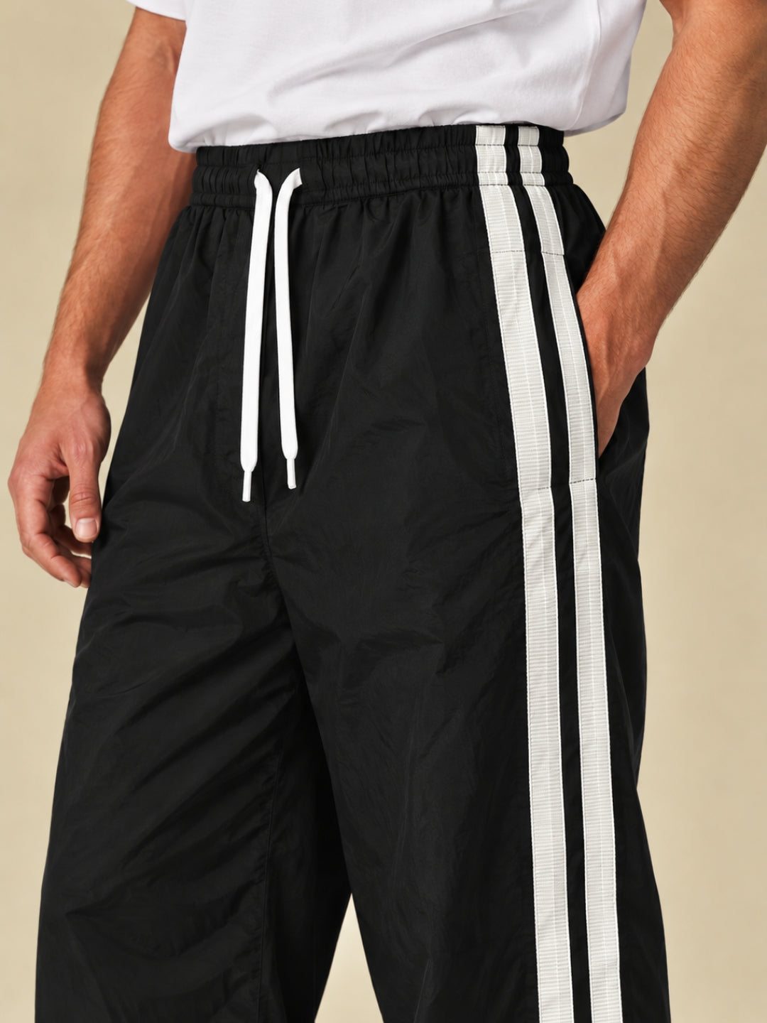 Parachute Pants For Men - Black with White Stripe