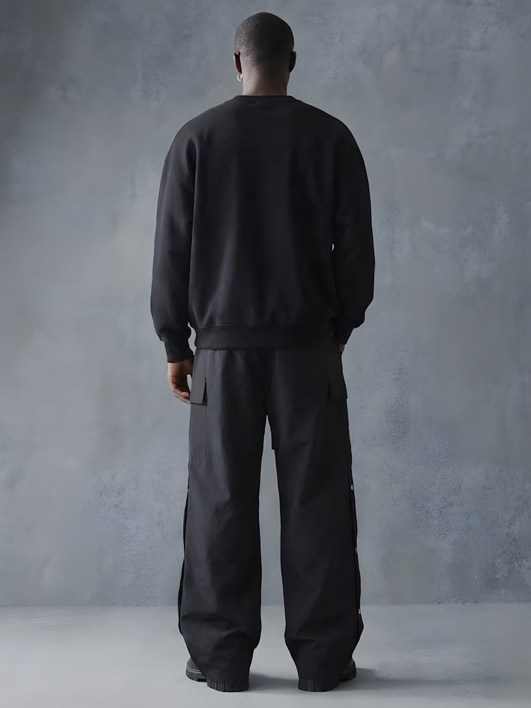 Solid Black Men Drop Shoulder Premium Terry Sweatshirt