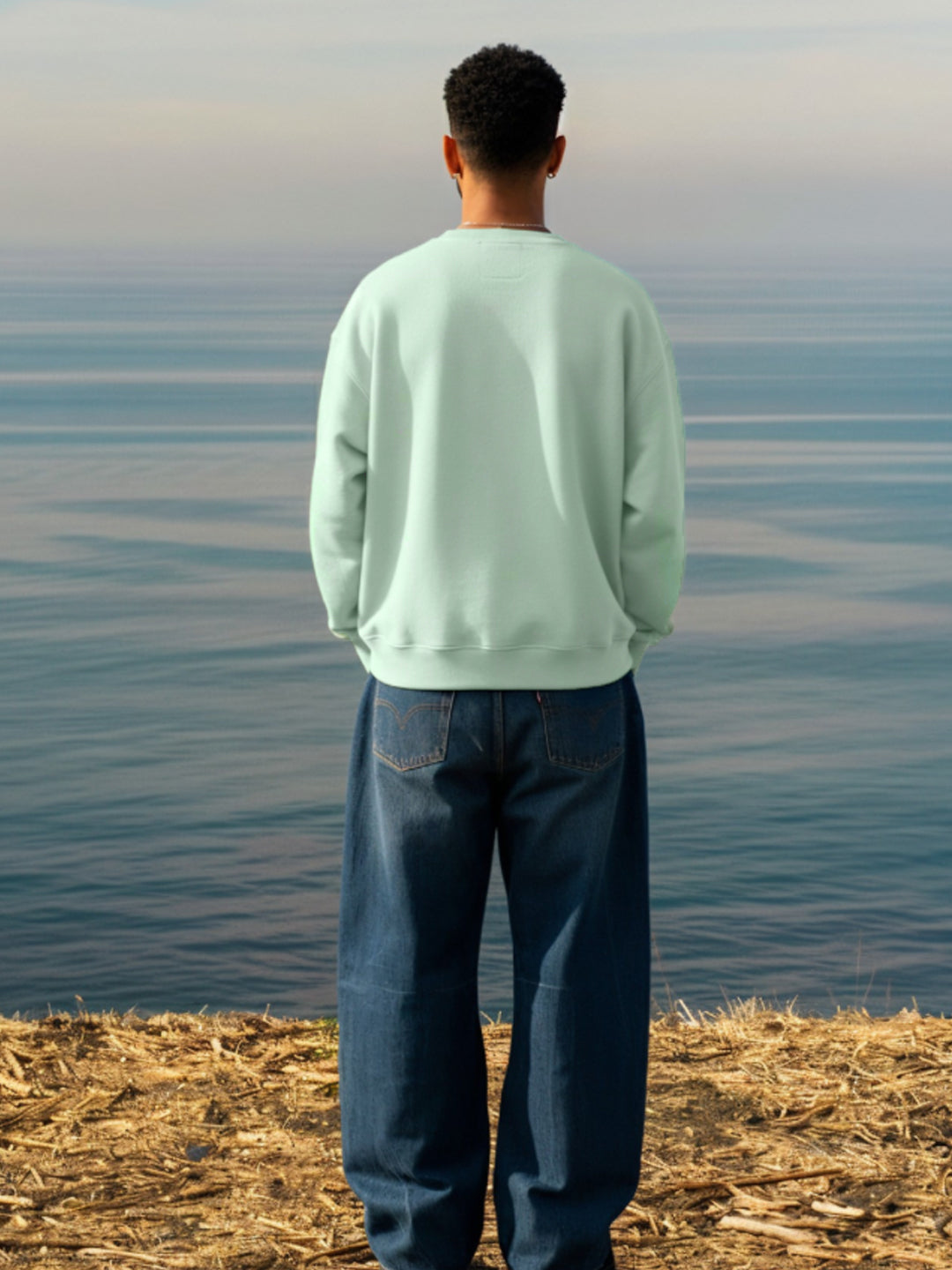 Solid Men Drop Shoulder Premium Terry Sweatshirt - Mint Green