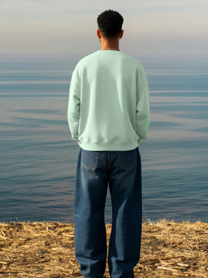 Solid Men Drop Shoulder Premium Terry Sweatshirt - Mint Green