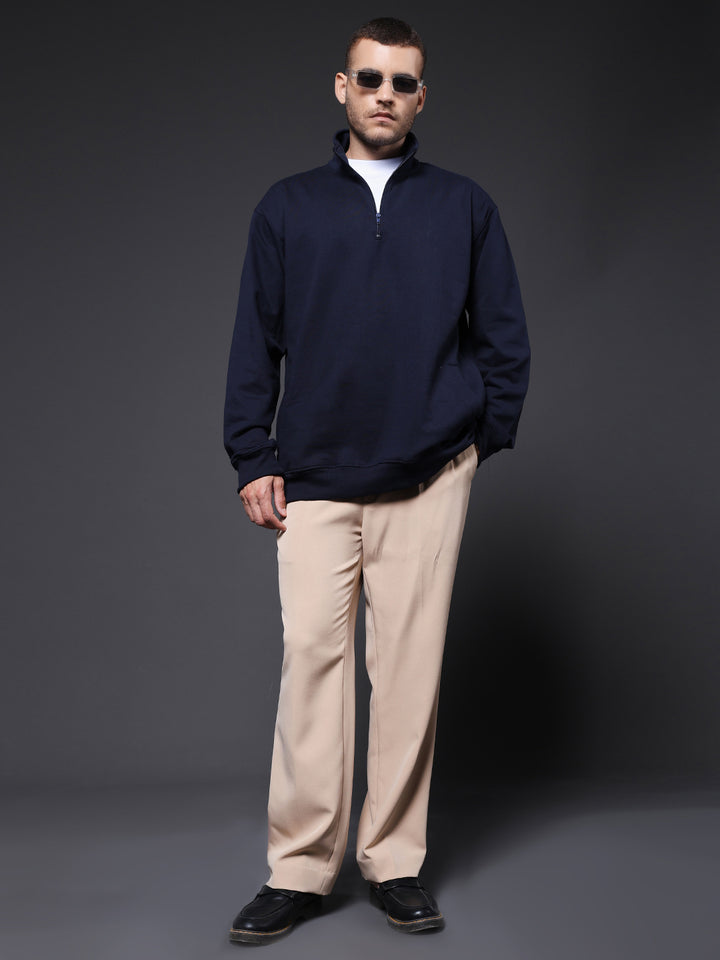 Solid Men Drop Shoulder Fleece Sweatshirt