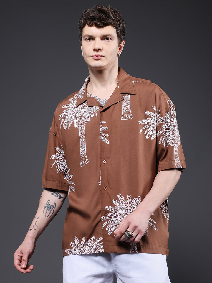 Mens Half Sleeve Casual Shirt  – Brown
