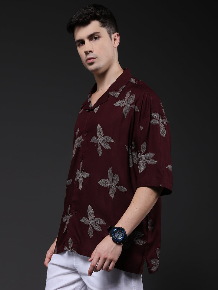 Mens Half Sleeve Casual Shirt  – Wine