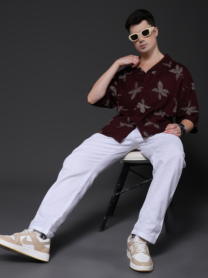 Mens Half Sleeve Casual Shirt  – Wine