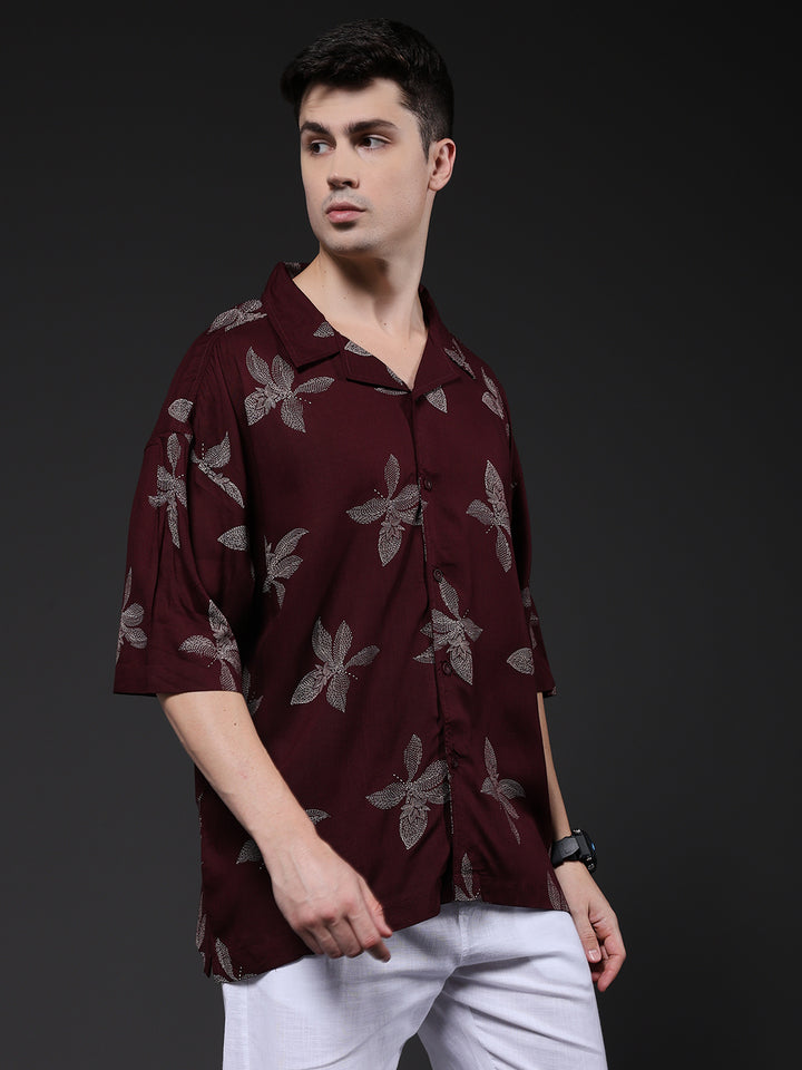 Mens Half Sleeve Casual Shirt  – Wine