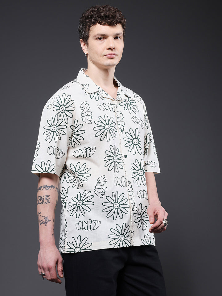 Mens Half Sleeve Casual Shirt  – Off White