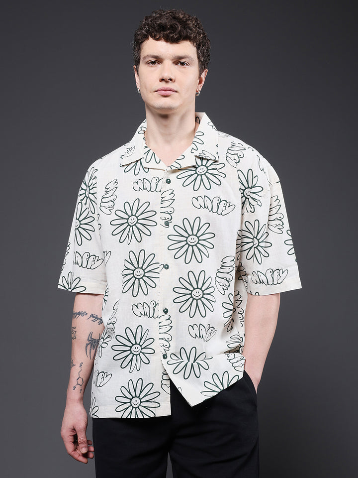 Mens Half Sleeve Casual Shirt  – Off White