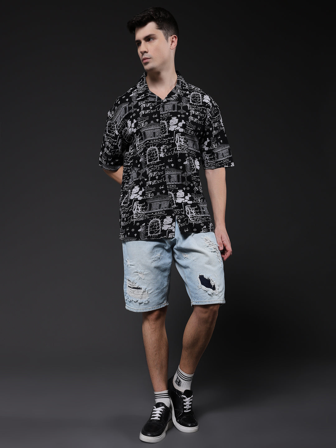 Mens Half Sleeve Casual Shirt  – Black